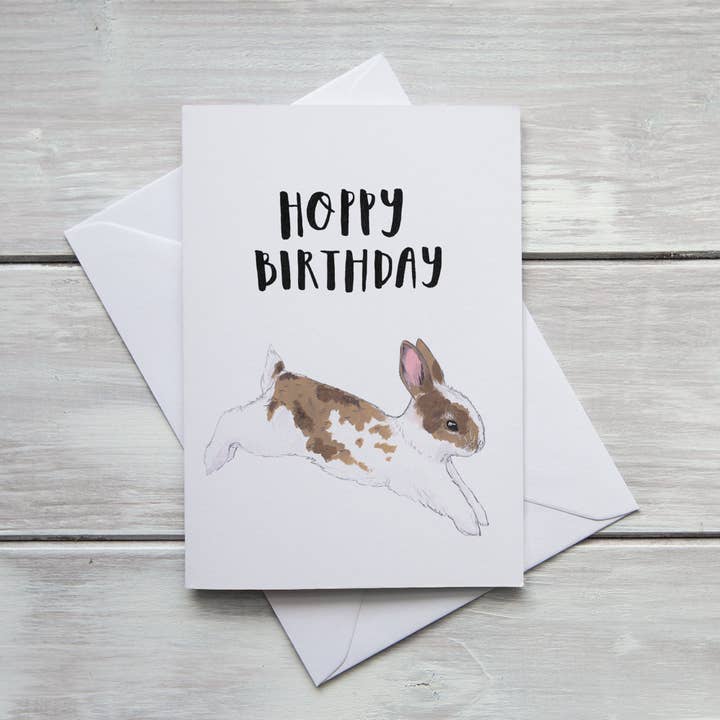 Cartão de aniversário Hoppy Birthday Funny Rabbit Bunny Pun por atacado de Crabapple Moon