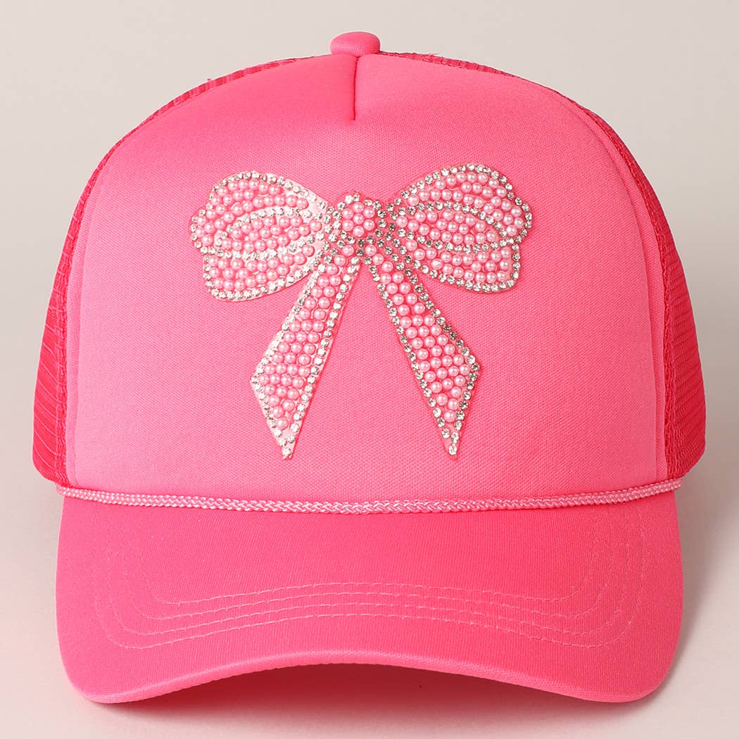 Fashion City - Wholesale Trucker Hat - Women's - Rhinestone Bow Patch Foam Mesh Back Trucker Hat3