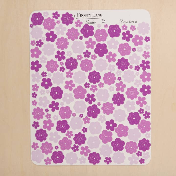 Deco021.n. Fuchsia Flower Outline Sticker Sheet for wholesale by Frosty Lane Studio LLC
