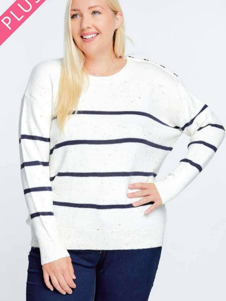 PLUS RUND HALS STRIBE LANGÆRMET STRIK SWEATER for engroshandel hos Davi & Dani