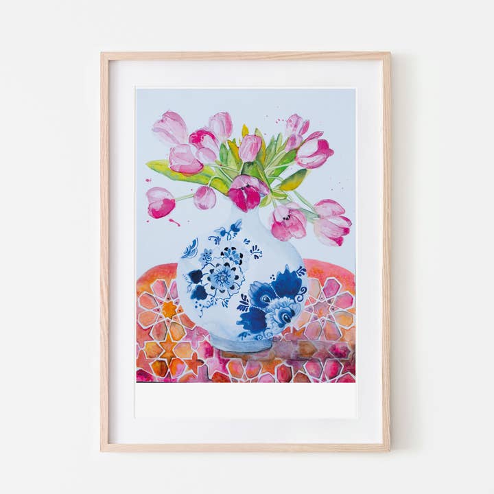 Lámina artística con flores de tulipanes en un jarrón, tamaño A4 para venta al por mayor de Studio Angelart
