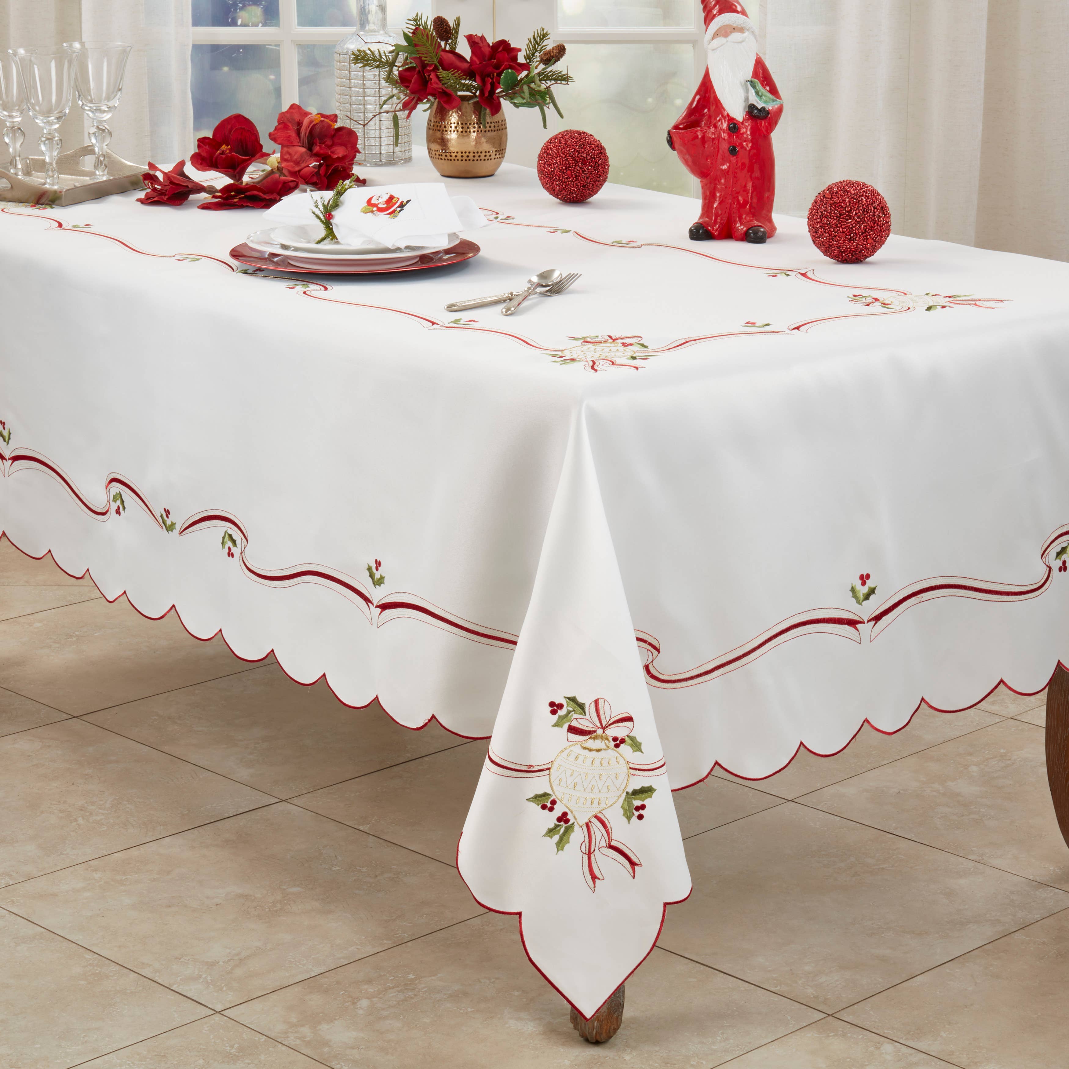 Ivory Embroidered Christmas Tablecloth for wholesale on Faire1