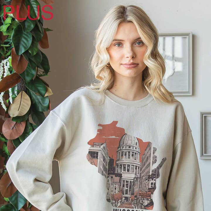WISCONSIN CITYSCAPE Plus Size Graphic Sweatshirt for wholesale by BLUME & CO.