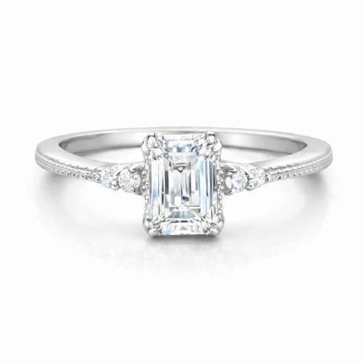 Anel de Noivado com Moissanite Corte Esmeralda por atacado de DJOYR