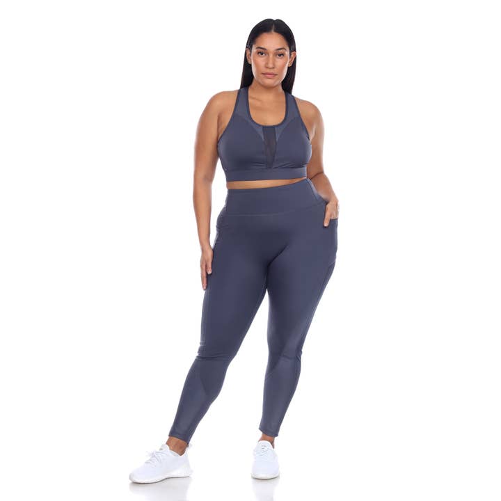 WHITE MARK - Wholesale Activewear Set - Women's - Plus Size Racer Back Sports Bra & Mesh Leggings Set4