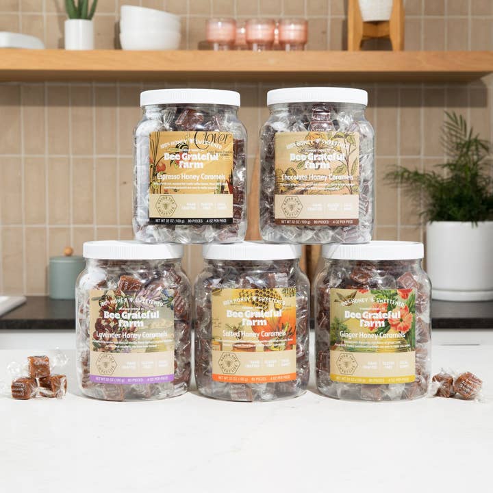 Bee Grateful Farm's 100% Honey Sweetened Caramels - Wholesale Caramel - Grab N Go Jar- Chocolate- 2#- 80 Pieces