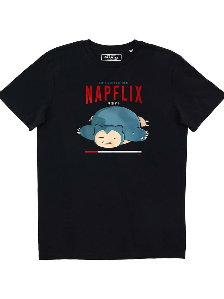 Black Napflix T-shirt - Funny graphic tee for wholesale on Faire0