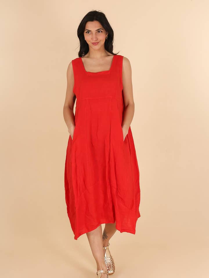 Ærmeløs lang kjole9118UNI 100% hør for engroshandel hos la maison des fibres naturelles