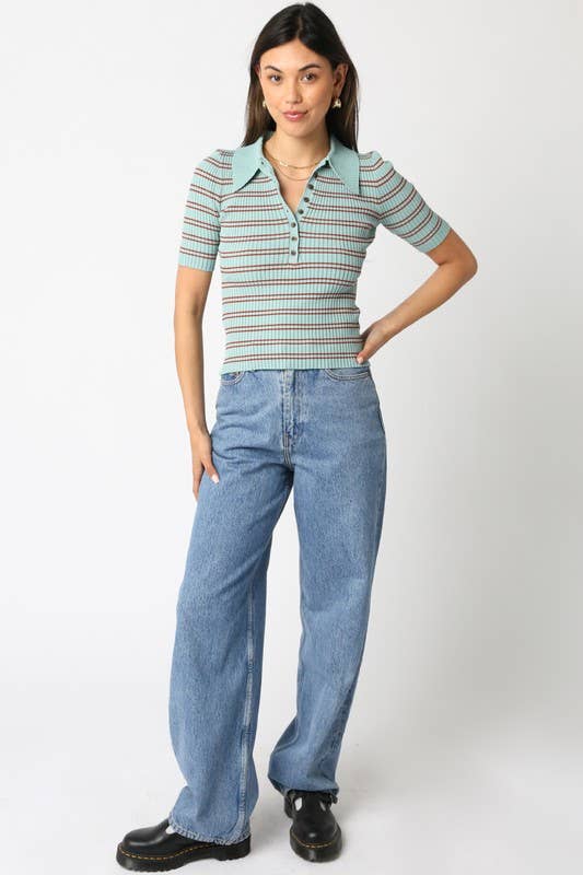 Olivaceous - Wholesale Button Down Shirt - Women's - Ina Stripe Top15