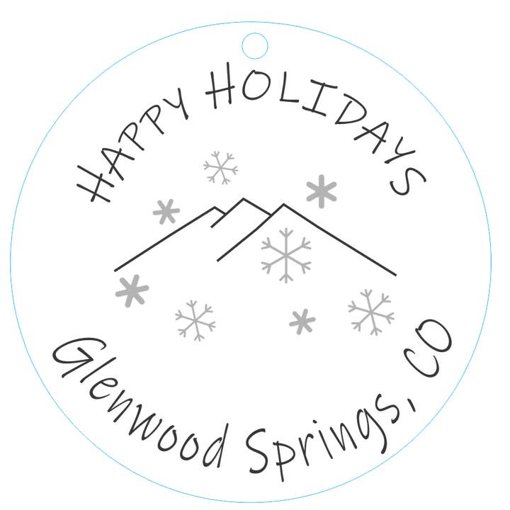 Ornament 3-inch Round Happy Holidays (Glenwood Springs, CO) for wholesale by Wordsmith Laser