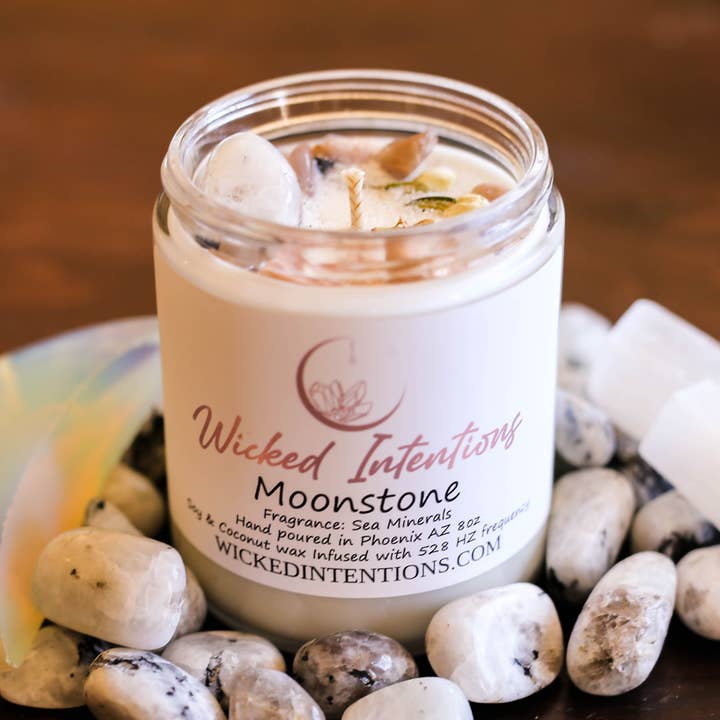 Vela de cristal de pedra da lua de soja 8oz por atacado de Wicked Intentions Gifts LLC