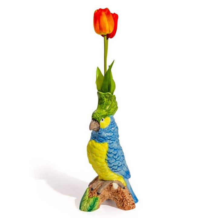 McGowan & Rutherford Ltd - Wholesale Vase - Blue & Yellow Parrot on Perch Ceramic Vase1