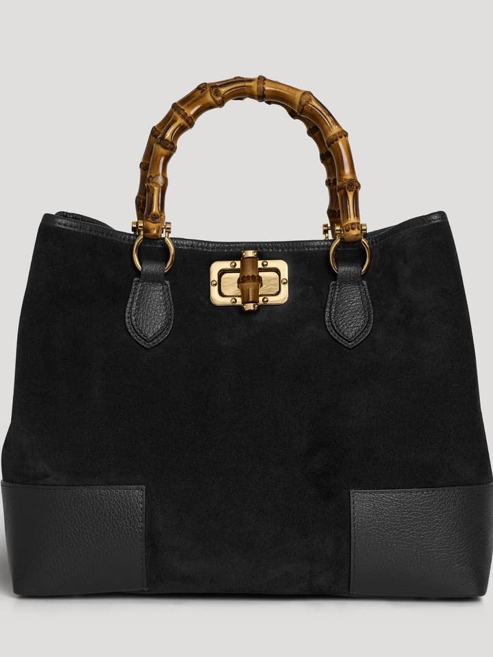Borsa Bamboo Babe in camoscio e pelle nera per la vendita all'ingrosso da parte di Voemièn