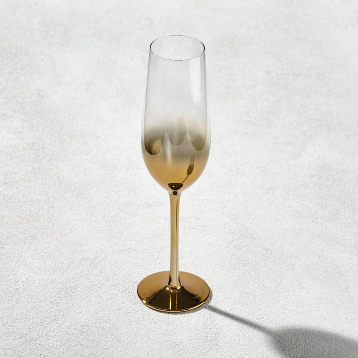 Kadra Kitchenware - Wholesale Champagne flute - Vikko Decor Gold Ombre Hand Blown Champagne Flute 7 Oz