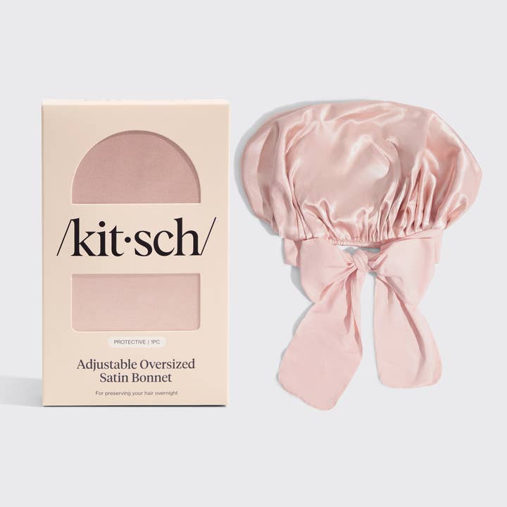 KITSCH - Wholesale Sleep Cap / Bonnet - Women's - Adjustable Oversized Satin Bonnet- Blush