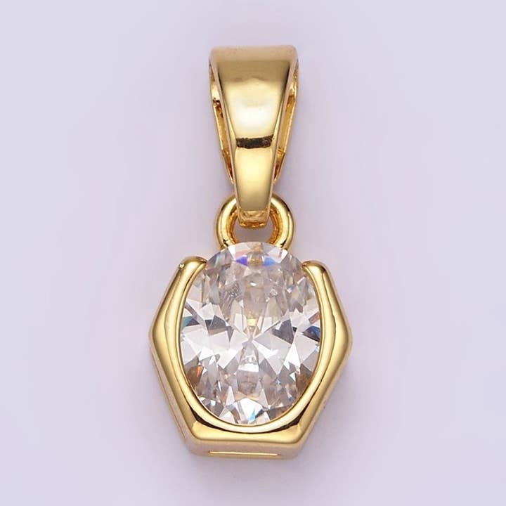 14K Gold Filled Clear CZ Oval Hexagon Open Bezel Pendant | AA1105 for wholesale by Aim Eternal