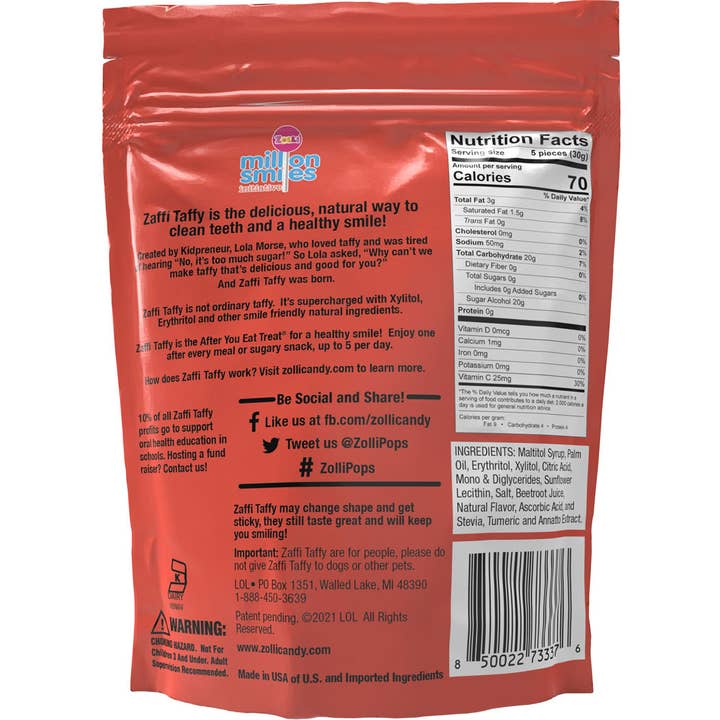 Zolli Candy, The Clean Teeth Candy - Wholesale Taffy - Zaffi Zero Sugar KETO Taffy - 1.6oz Pouch4