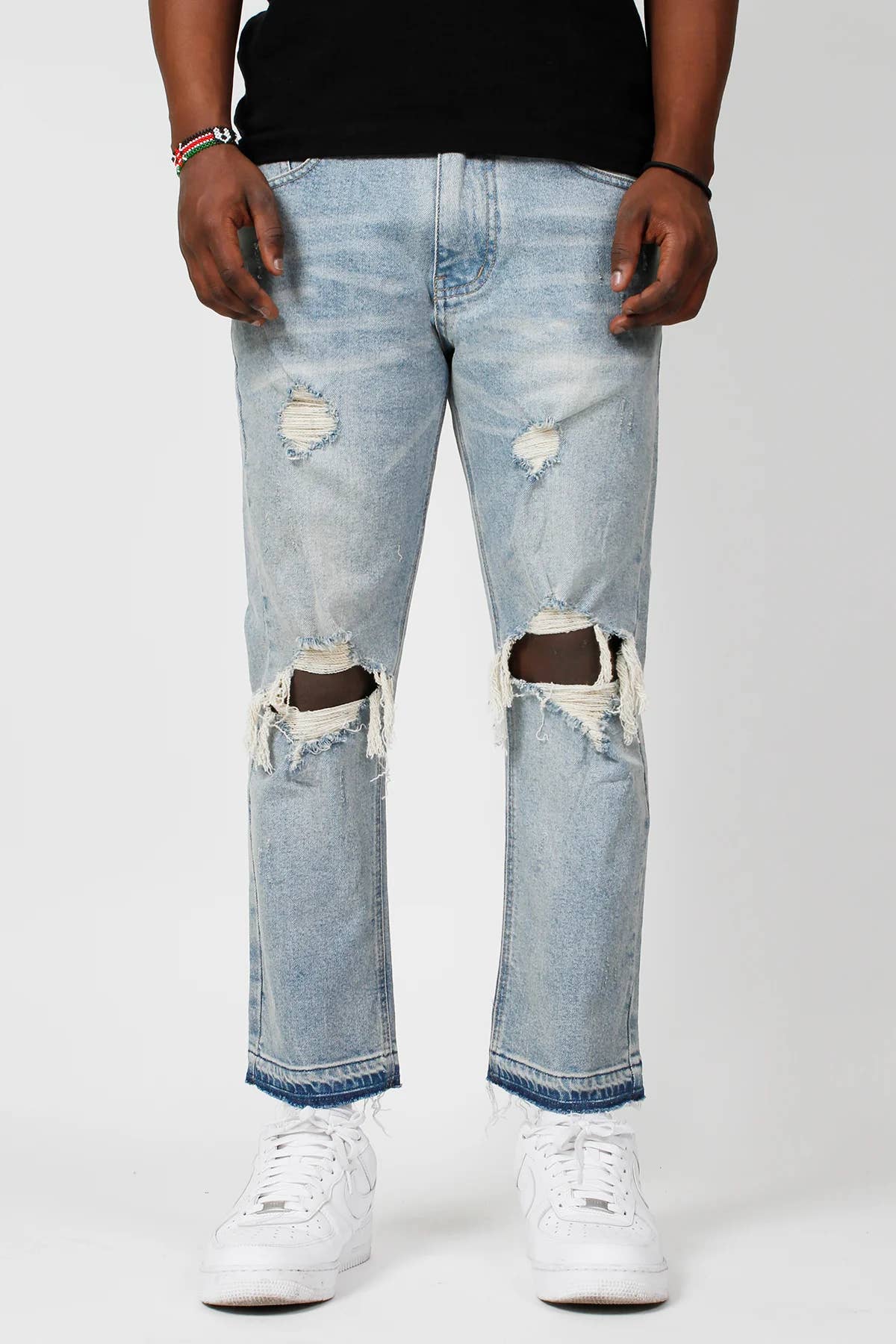 Blue CROPPED RIPPED JEANS for wholesale on Faire