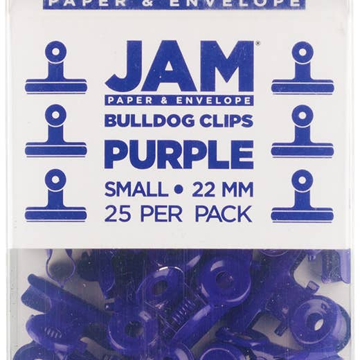 JAM Metal Bulldog Clips, Small, 22mm, Purple, 25/Pack for wholesale by JAM PAPER