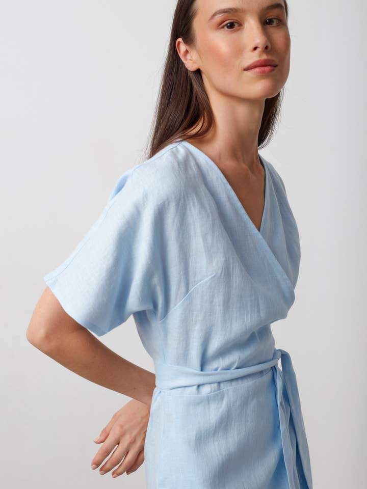 Summer Linen Wrap Dress for wholesale by Love and Confuse