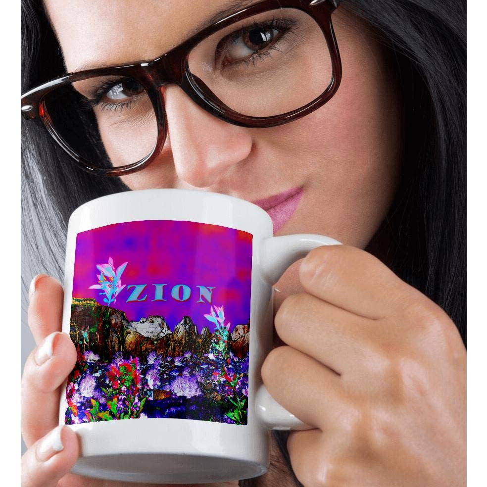 3dRose - Wholesale Coffee Mug - 3dRose, Zion Mountains blended in layers in pink and purple with flowers, Mug9