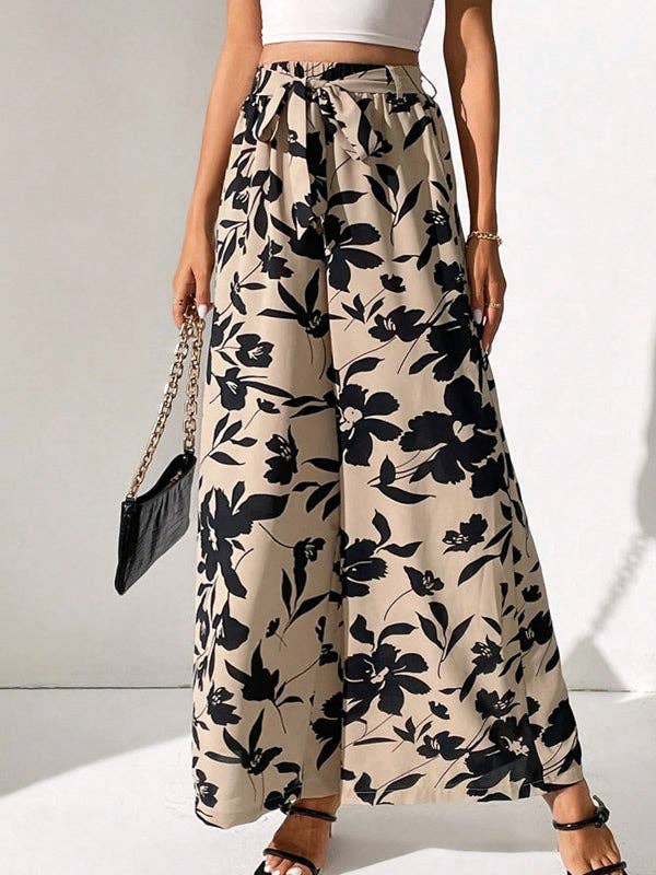 ALBICOCCA Pantaloni in vita annodata con stampa floreale elastica allentata a vita alta in vendita all'ingrosso su Faire