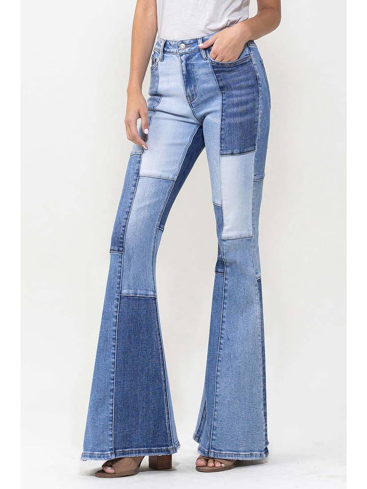 ENJOYED HIGH RISE COLOR BLOCK SUPER FLARE JEANS T5709 for wholesale on Faire1