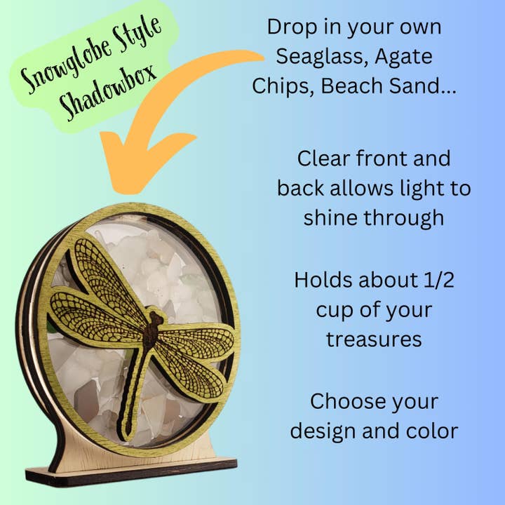 Sea Glass Displays - Venta al por mayor Vitrinas - Caja de sombras de cristal marino con forma de tortuga marina, 4 estilos