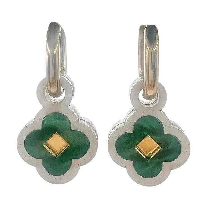 Green Clover Chunky Huggies | Acrylic Earrings | Huggie Hoop for wholesale by Weezy Pop