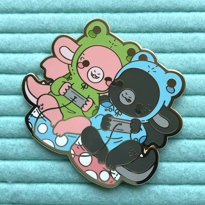 Ink and Blush Frog Gamers Enamel Lapel Pin for wholesale by Bright Bat Design