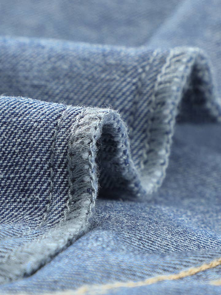 Blue Lapel Distressed Raw Hem Buttons Denim Jacket for wholesale on Faire16