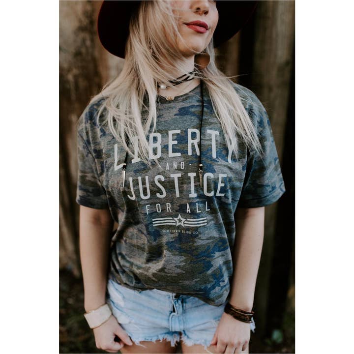 Southern Bliss Co. - Wholesale Screen Printed T-Shirt - Women's - Liberty and Justice Camo Tee