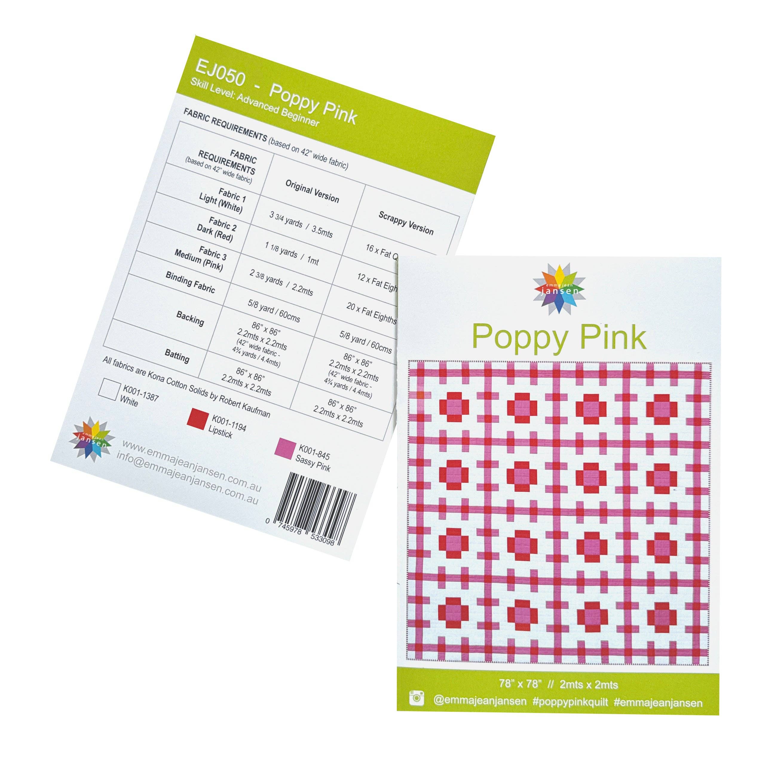 emma jean jansen – Engroshandel Hobbyværktøj – • Engros - Poppy Pink Quilt Mønster22