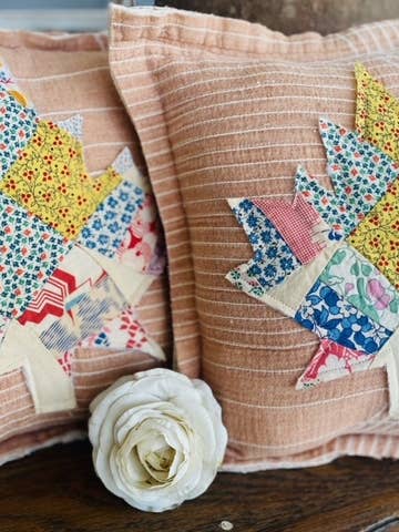 Maple Leaf Pillow Made from Vintage Quilt Top Autumn Decor for wholesale by A Gnome on the Roam