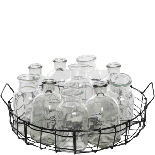Vosteen – Vaso por atacado – Conjunto de 10 vasos de vidro Vicki com bandeja metálica, diâmetro 31 cm, altura 5,5 cm, transparente0