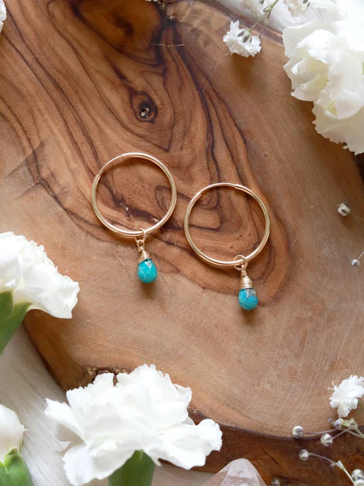 Turquoise Baby Hoop Earrings {Gold or Silver} for wholesale by Malabella Jewels