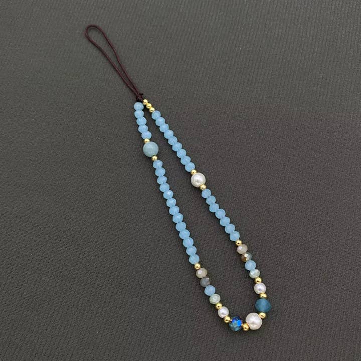 Glass & Pearl & Stone Beaded Lanyard Mobile Phone Strap for wholesale by Mio Queena