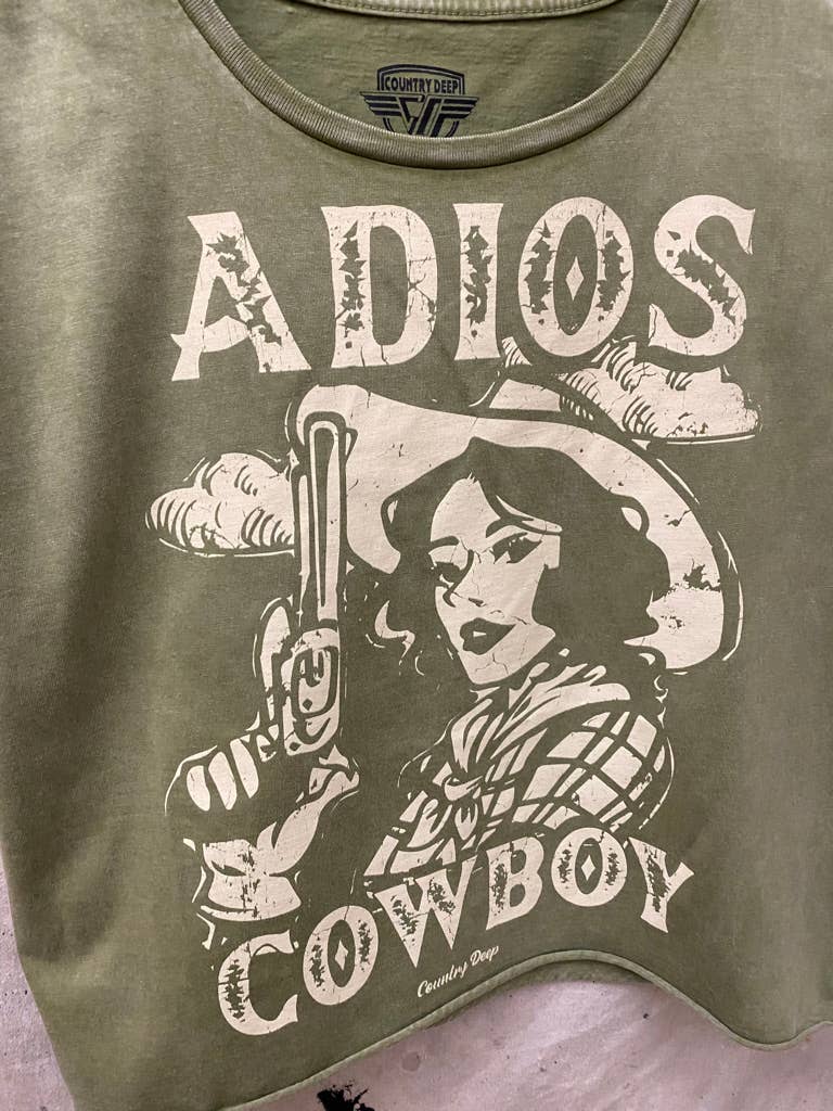 Country Deep Apparel - Wholesale Screen Printed T-Shirt - Women's - Adios Cowboy regular Cropped Acid wash T-shirt6