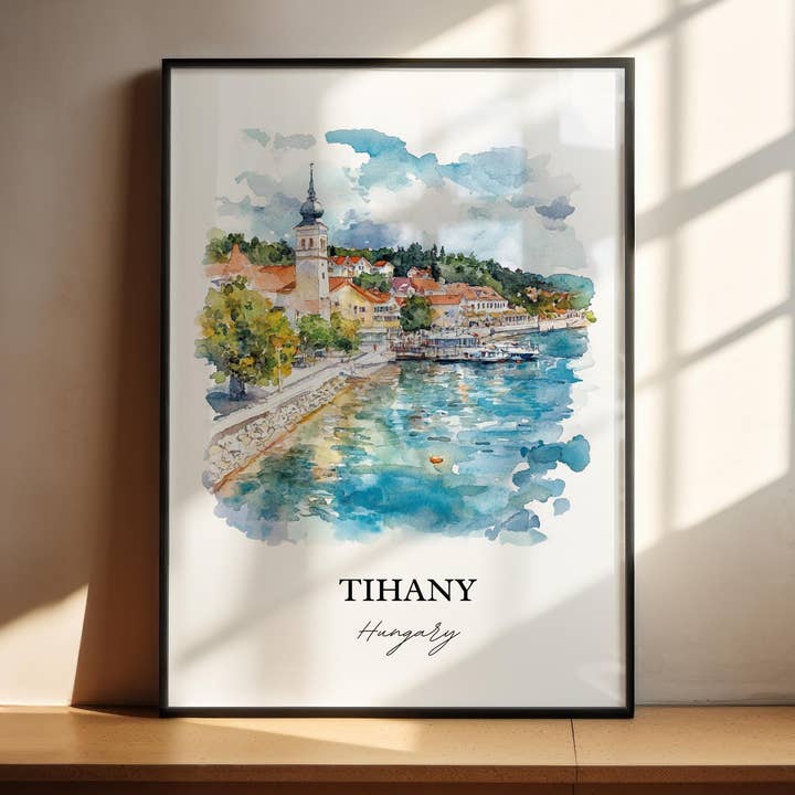 Tihany Vægkunst, Tihany Print, Ungarn Akvarel Kunst, Tihany Ungarn Gave, Rejseprint, Rejseplakat, Indflyttergave for engroshandel hos Premium Travel Art