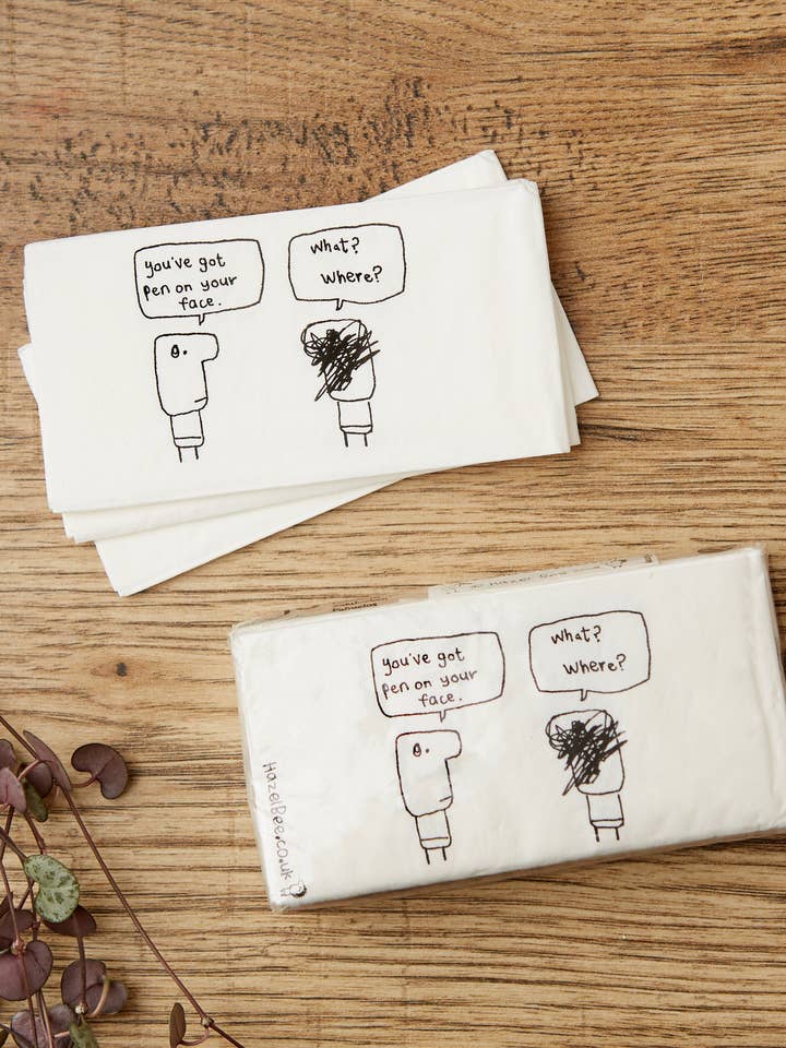 Pen on Face Tissue Pack for wholesale by Hazel Bee