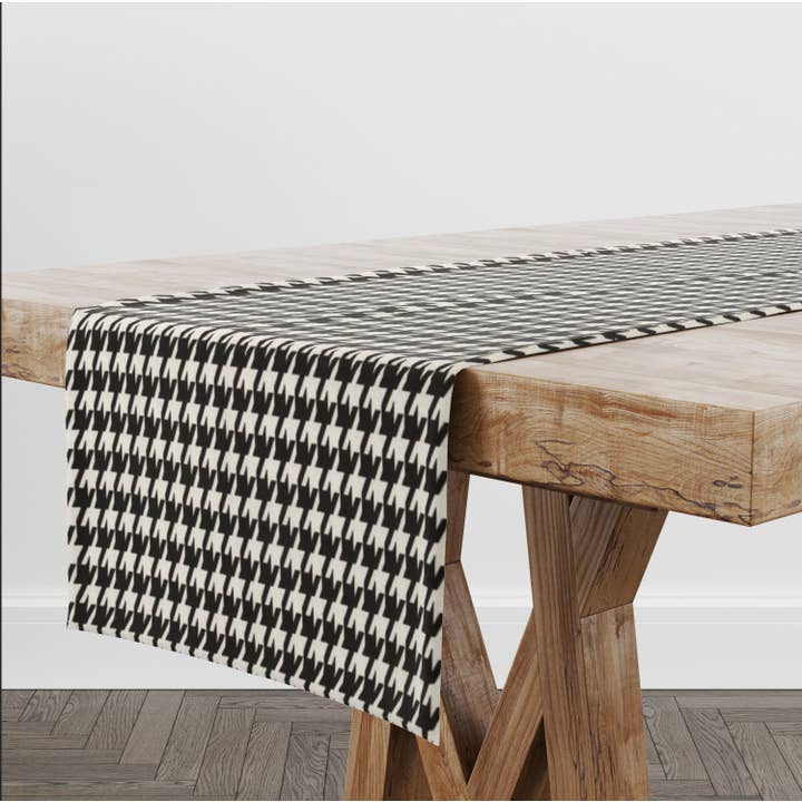 Black Houndstooth Table Runner for Table Decor for wholesale by Blue Haven Decor