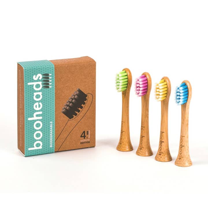 booheads - Vendita all'ingrosso Spazzolino da denti - Testine elettriche biodegradabili Boohead multicolore, confezione da 4