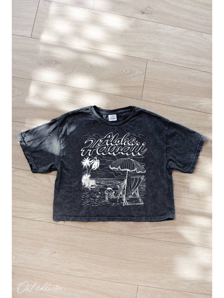 OAT COLLECTIVE - Wholesale Screen Printed T-Shirt - Women's - ALOHA HAWAII Cropped Mineral Graphic Top