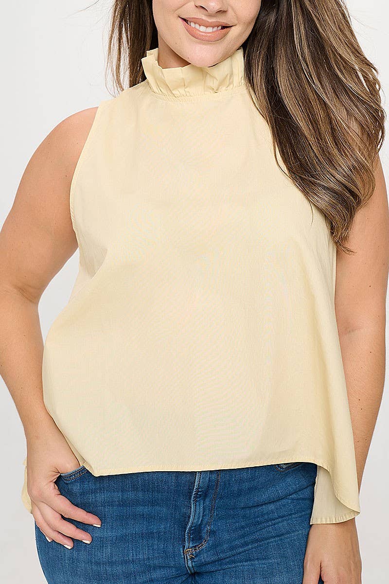 ROUSSEAU - Wholesale Blouse - Women's - PLUS SIZE SLEEVELESS RUFFLE NECK SOLID TOP7