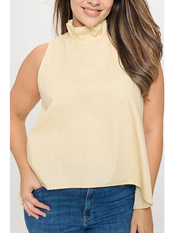 ROUSSEAU - Wholesale Blouse - Women's - PLUS SIZE SLEEVELESS RUFFLE NECK SOLID TOP7