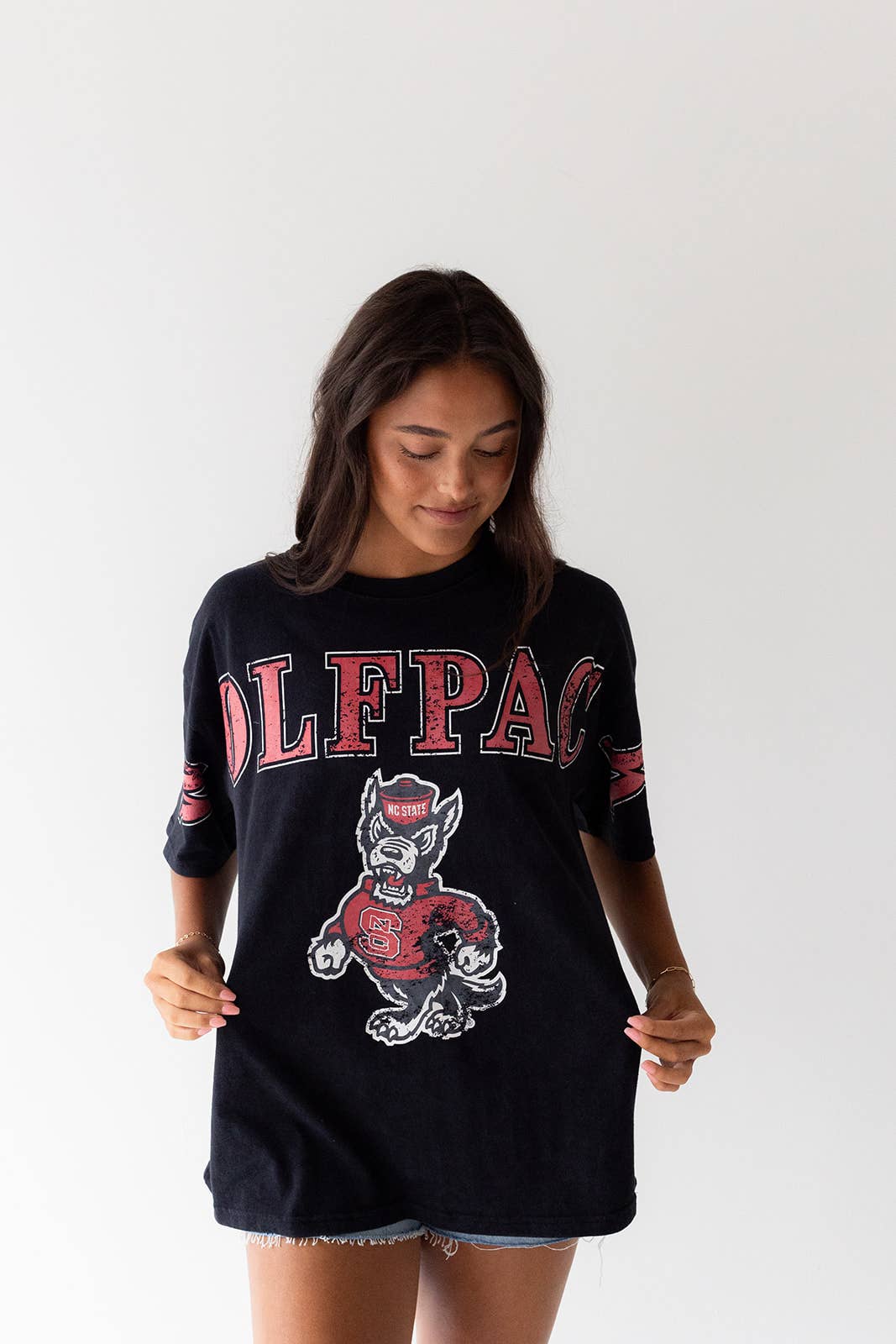 WASHEDBLACK NC State Southern Split Oversized Band Tee for wholesale on Faire0