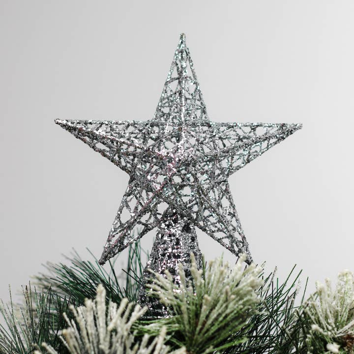 Silver Glitter Star Tree Topper Christmas Tree Decoration (18cm) for wholesale by Qube Luxe by Debbie Marks