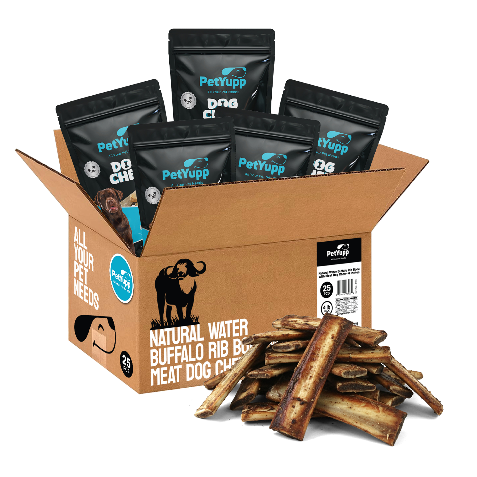 PetYupp - Wholesale Pet Treats - Dog - Bulk Dog Treats - Rib Bone with Meat ( 6″ )  - Pack of 25 1