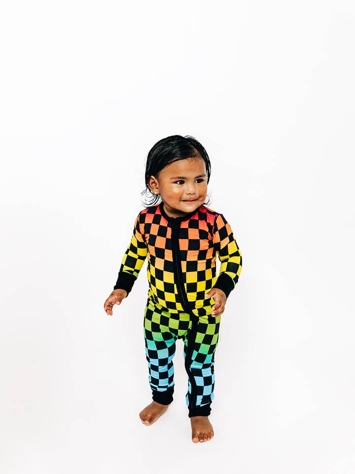 Neon Checkers Convertible Footie for wholesale by Pipsqueaks Clothing Co