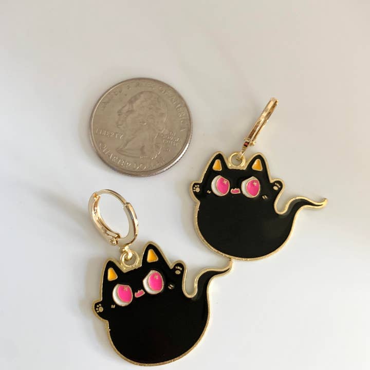 HolyGuacamolly – wholesale Huggie earrings – Halloween Black Cat Ghost Huggie Earrings